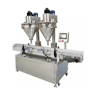Automatic Double Hoppers Powder Filling Machine with Conveyor for Bottles Two Heads Bottle Filling Machine 